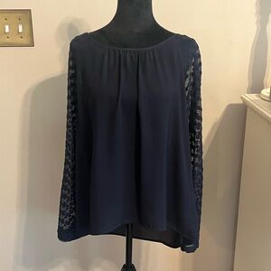 Adrianna Papell Navy Blue Lace Sleeve Blouse